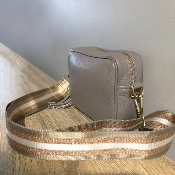 Elie Beaumont Gray Crossbody Tassel Bag with Champagne Strap - Picture 6 of 12
